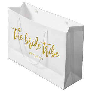 Custom Bride Tribe Gold White Wedding  Large Gift Bag