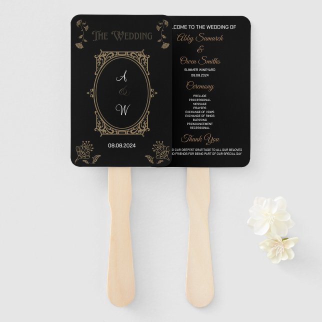 Custom BrideGroom Wedding Program: Breezy Elegance Hand Fan (Front and Back)