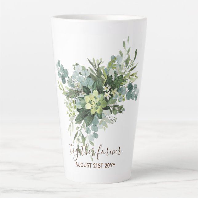 Custom Bridesmaid Bridal Party Gifts Greenery  Latte Mug (Front)
