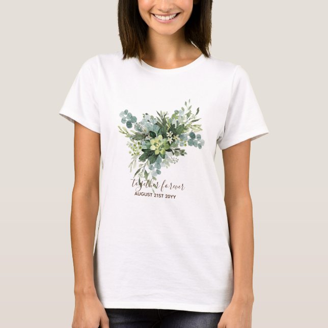Custom Bridesmaid Bridal Party Gifts Greenery  T-Shirt (Front)