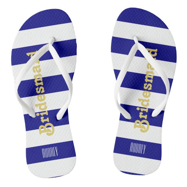 Custom Bridesmaid Flip Flops - Navy Blue (Footbed)