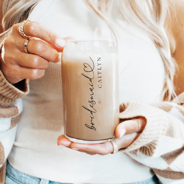 Custom Bridesmaid Name Gift Modern Elegant Script Can Glass (Creator Uploaded)