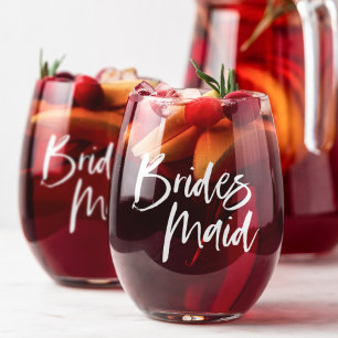 Custom Bridesmaid Name Script Font Bridal Stemless Wine Glass