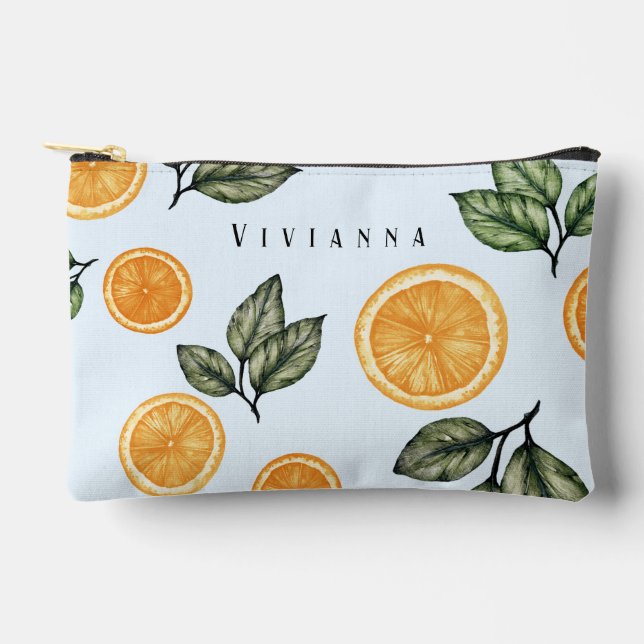 Custom Bridesmaid Orange Citrus  Accessory Pouch (Front)