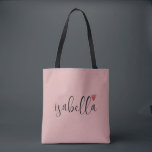 Custom Bridesmaid Script Name Pink Tote Bag<br><div class="desc">A chic modern pink tote bag with black script name and heart that's perfect for a bridesmaid proposal. Your bridesmaids can fill their tote with essentials for bachelorette party trips,  or for essentials to bring on the morning of the wedding.</div>
