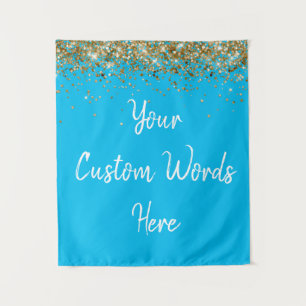 Custom Bright Blue Gold Birthday Party Photo Booth Tapestry