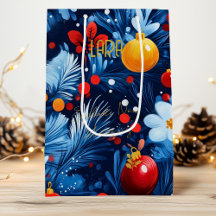 Custom Bright Floral Christmas Gift Bag