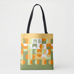 Custom Bright Green Sunny Orange Retro Art Pattern Tote Bag