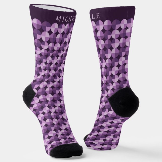 Custom Bright Light Dark Purple Geometric Pattern Socks (Angled)