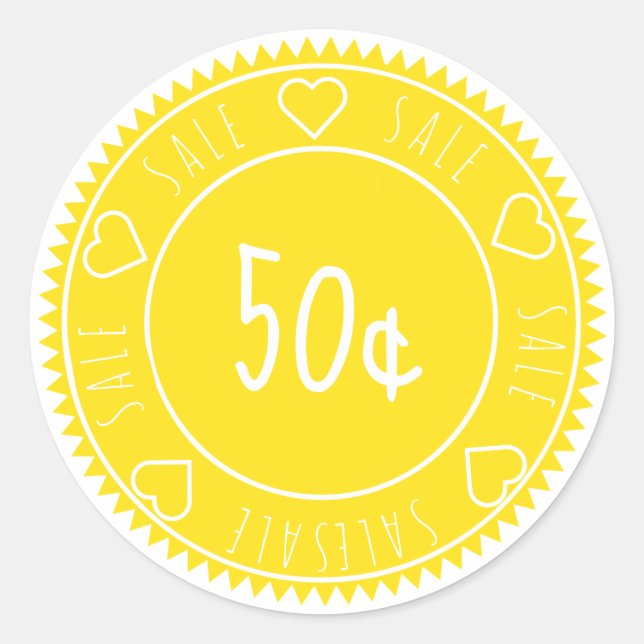 Custom Bright Neon Yellow Sale Price Classic Round Sticker (Front)