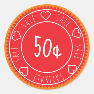 Custom Bright Orange Red Sale Price Classic Round Sticker