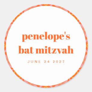 Custom Bright Orange Retro Typography Bat Mitzvah Classic Round Sticker