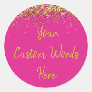 Custom Bright Pink and Gold Birthday Party Favour Classic Round Sticker