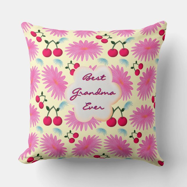 Custom Bright Pink Floral Cherry Pattern  Cushion (Front)