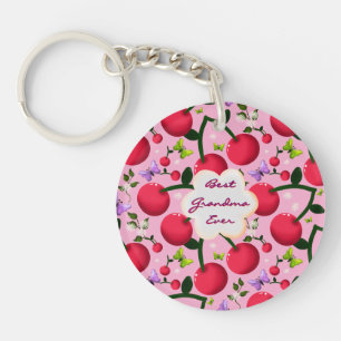 Custom Bright Pink Floral Cherry Pattern gift Key Ring