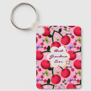 Custom Bright Pink Floral Cherry Pattern gift Key Ring