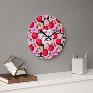 Custom Bright Pink Floral Cherry Pattern gift Large Clock
