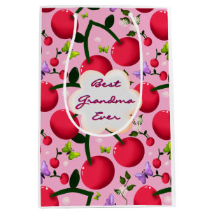 Custom Bright Pink Floral Cherry Pattern gift Medium Gift Bag