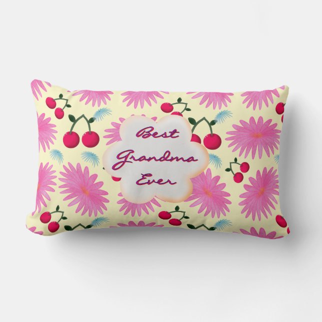 Custom Bright Pink Floral Cherry Pattern  Lumbar Cushion (Front)