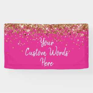 Custom Bright Pink Gold Birthday Party Photo Booth Banner
