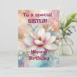 Custom Bright Pink Lilies Happy Birthday Sister Holiday Card