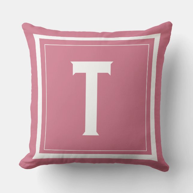Custom Bright Pink Monogram Initial Letter Pillow (Front)