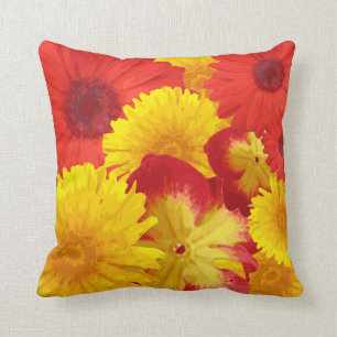 Custom Bright Red Daisies Yellow Chrysanthemums Cushion