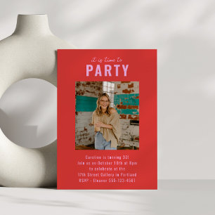 Custom Bright Red Pink Photo 30th Birthday Party Invitation