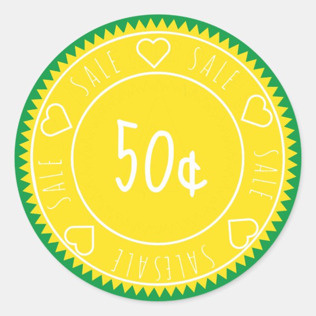 Custom Bright Yellow Green Sale Price Classic Round Sticker (Front)
