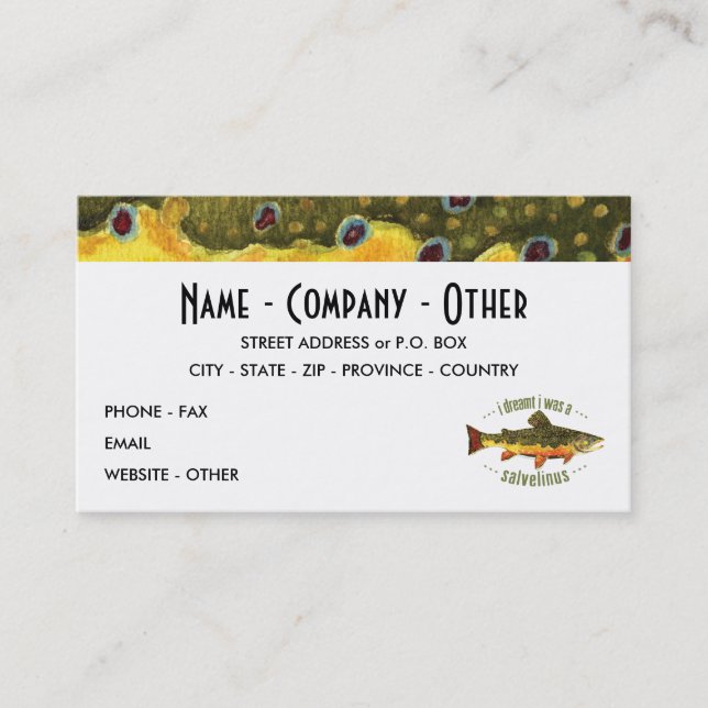 Custom Brook Trout Fishing Business Card (Front)
