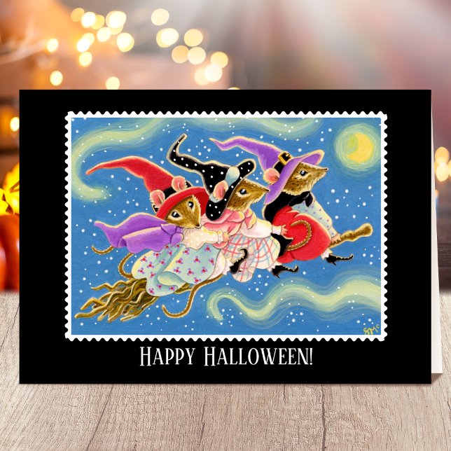 Custom Broomstick Mice Witches Halloween Card (Creator Uploaded)