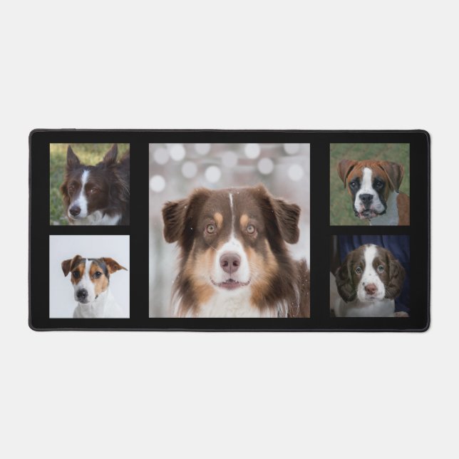 Custom Brown and White Dog Photos on Black Desk Mat (Front)