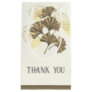 Custom Brown and White Leaf Thank You Small Gift Bag
