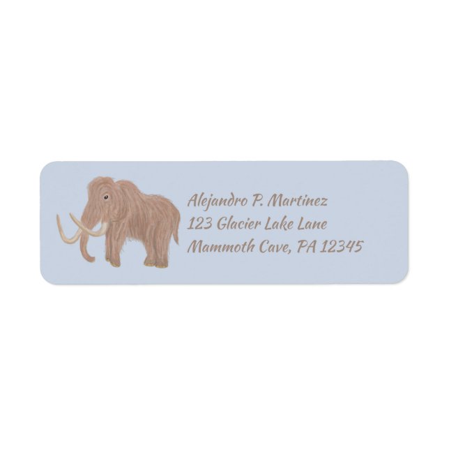 Custom Brown, Blue Woolly Mammoth Return Address Label (Front)