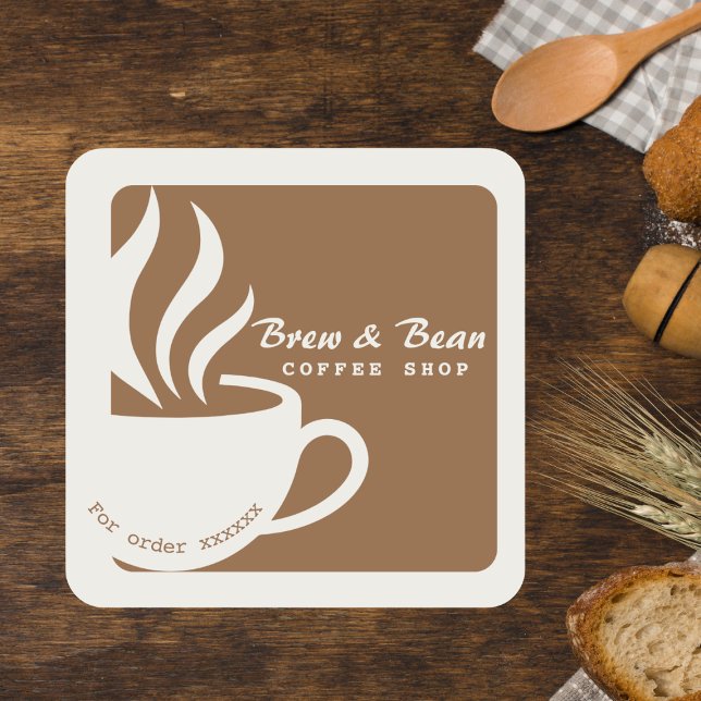 Custom Brown coffee shop logo square sticker (Creator Uploaded)