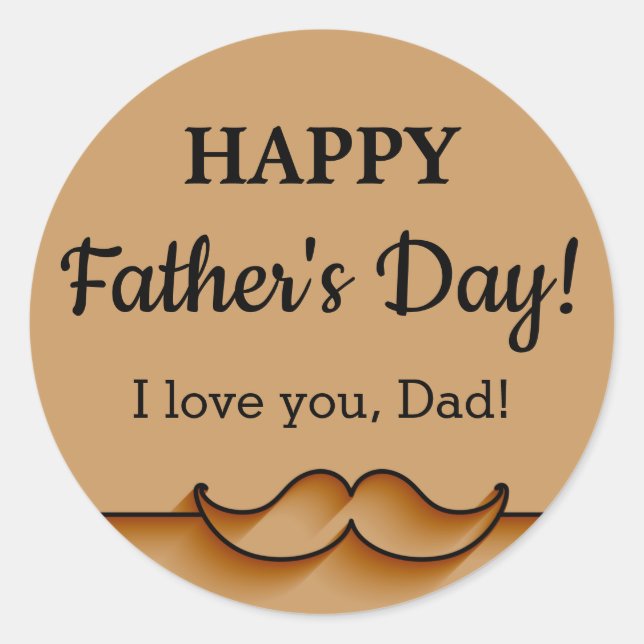CUSTOM Brown Father's Day Moustache Classic Round Sticker (Front)
