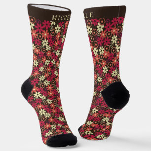 Custom Brown Floral Yellow Pink Orange Flowers Socks