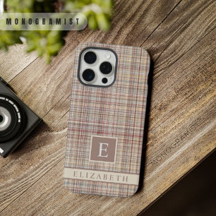 Custom Brown Grey Pink Chequered Pattern iPhone 15 Pro Max Case