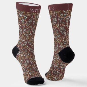 Custom Brown Grey White Paisley Pattern Socks