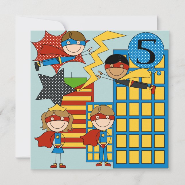 Custom Brown Hair Boy Super Hero Birthday Invites (Front)