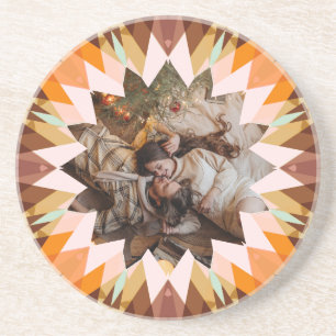 Custom Brown Orange Christmas Star Photo Gift Coaster