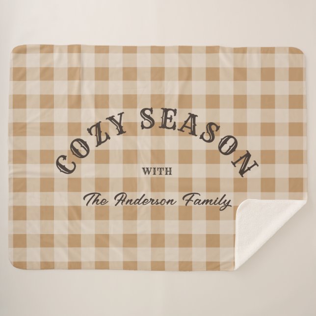 Custom Brown Script Western Rustic Gingham Pattern Sherpa Blanket (Front (Horizontal))