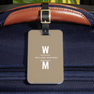 Custom Brown Simple Modern Minimal Monogram Luggage Tag