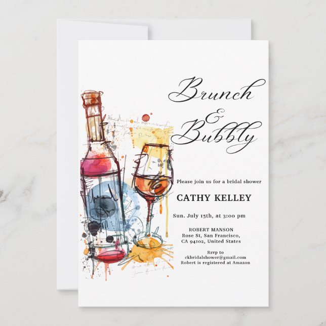 Custom Brunch and Bubbly Champagne Bridal Shower Invitation (Front)