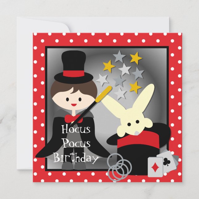 Custom Brunette Boy Hocus Pocus Birthday Invites (Front)