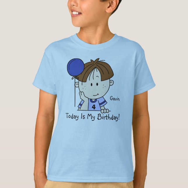 Custom Brunette Boy With Balloon Birthday T-shirt (Front)
