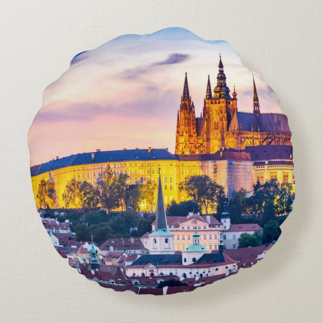 Custom Brushed Polyester Round Pillow Prague (Back)