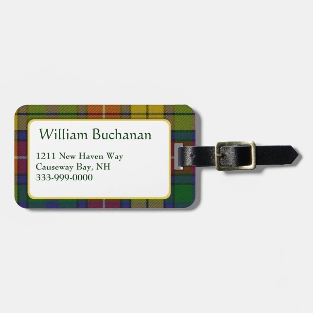 Custom Buchanan Tartan Plaid Luggage Tag (Front Horizontal)