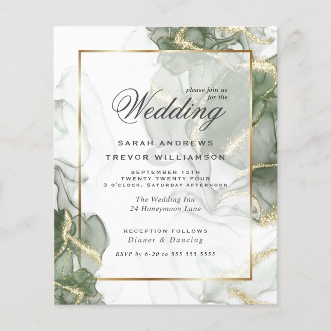 Custom Budget Wedding Gold Muted Sage Green Ink (Front)