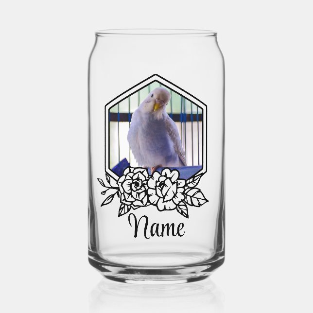 Custom Budgie Personalised Pet Photo & Name Can Glass (Front)